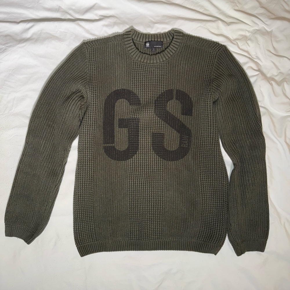 G-Star Green Ribbed Knit Sweater